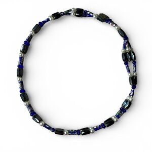 Vintage magnetic blue and black beaded necklace